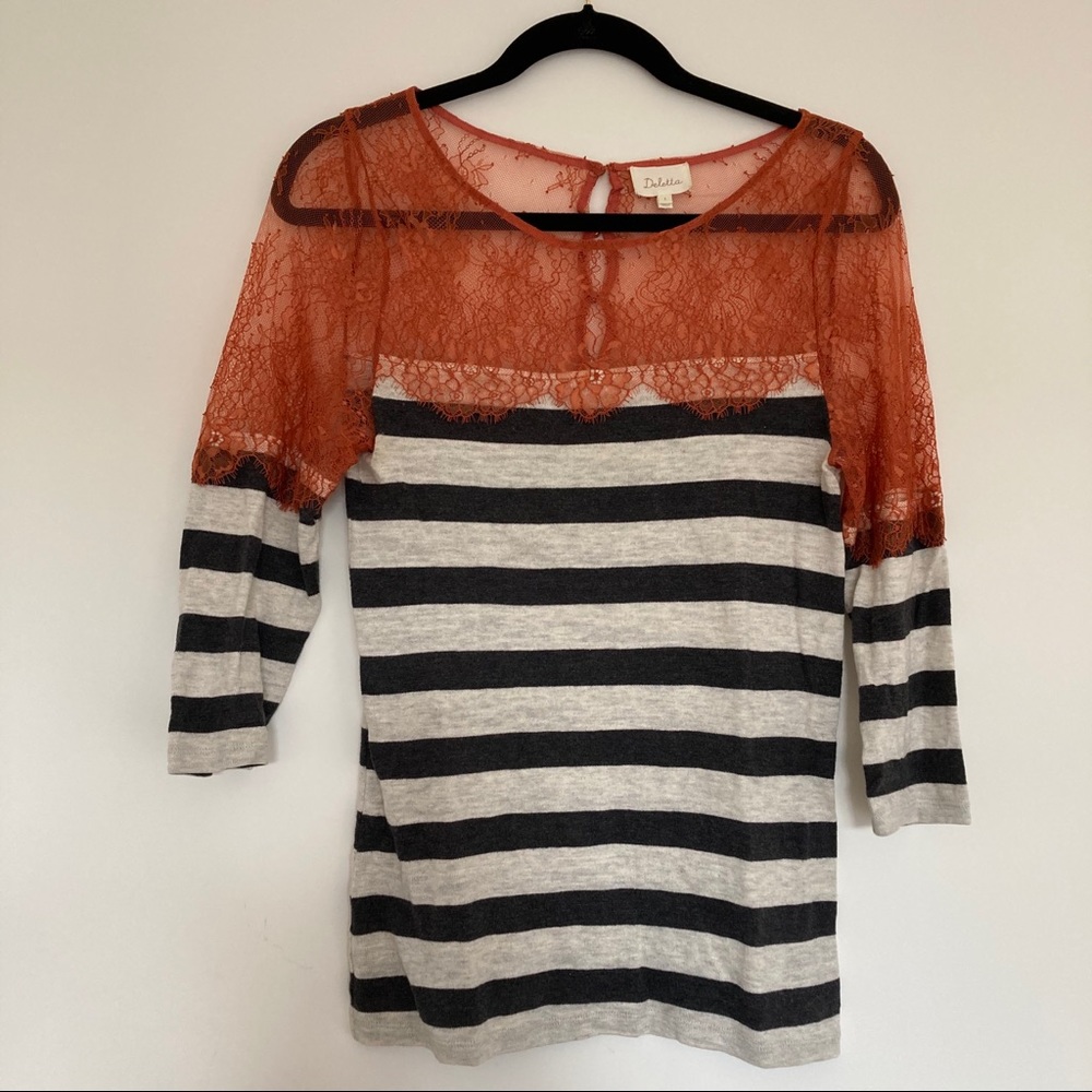 Anthropologie Deletta Lace and Lines Top Size S - Picture 9 of 9